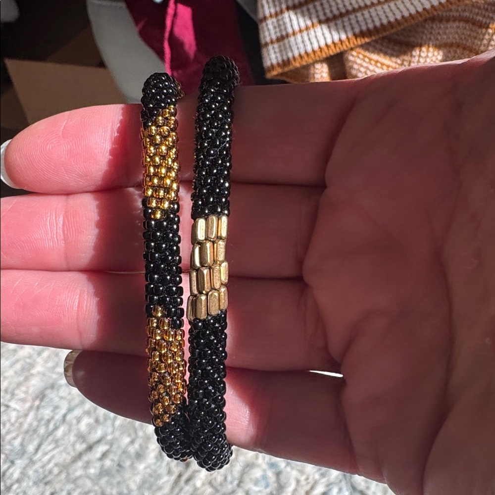 Sashka Co. glass bead bracelets black and gold